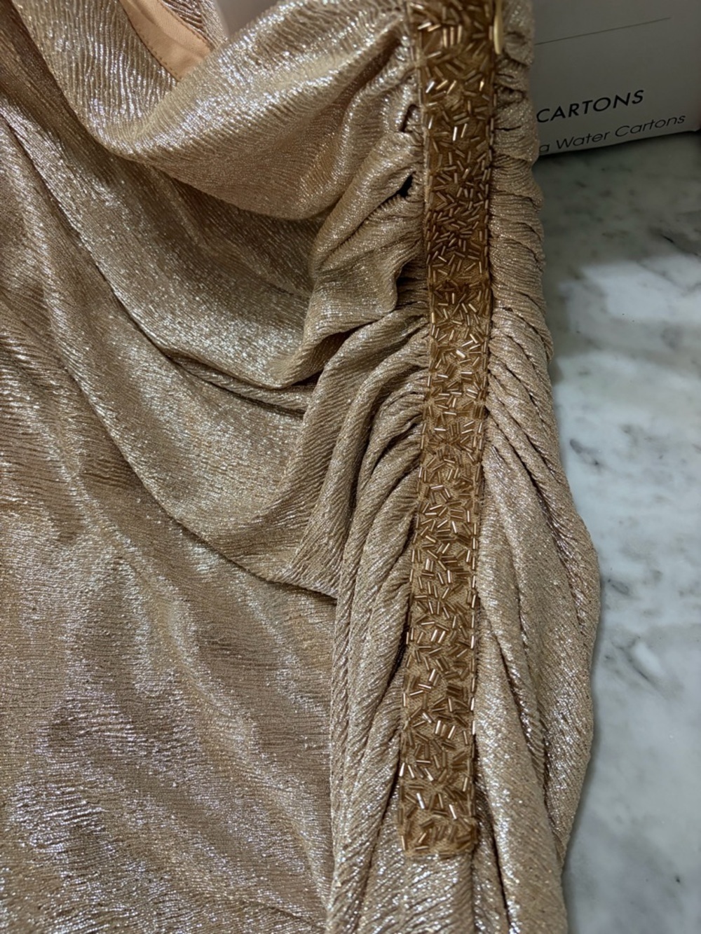 CK one -Shoulder Metallic Gold Evening Gown NEW - Picture 6 of 9